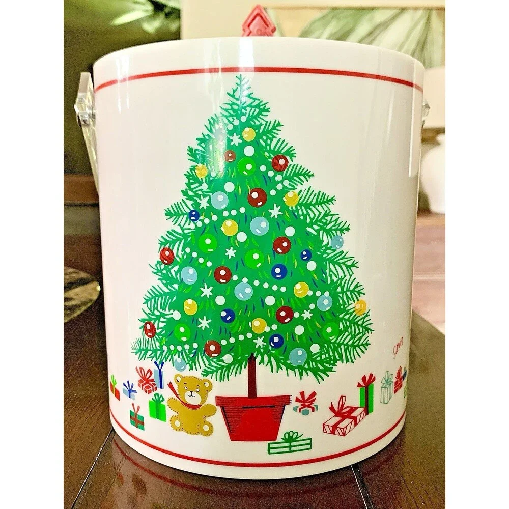 Vintage Himark Saltera Christmas Tree Ice Bucket & Tumblers Set 15 pc 1986